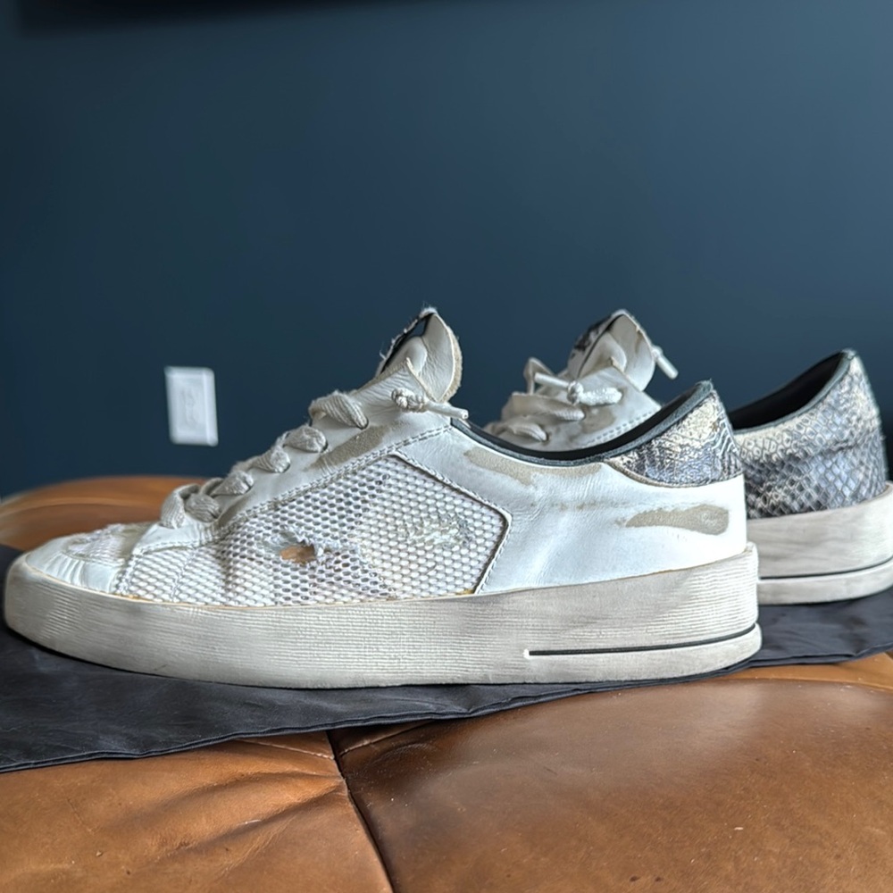 Golden Goose Cream and Gray Sneakers